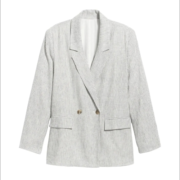 Linen Blend Pinstripe Double Breasted Blazer - Picture 2 of 8